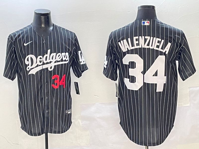 Men Los Angeles Dodgers #34 Valenzuela Black Stripe Jointly Name 2025 Nike MLB Jersey style 8